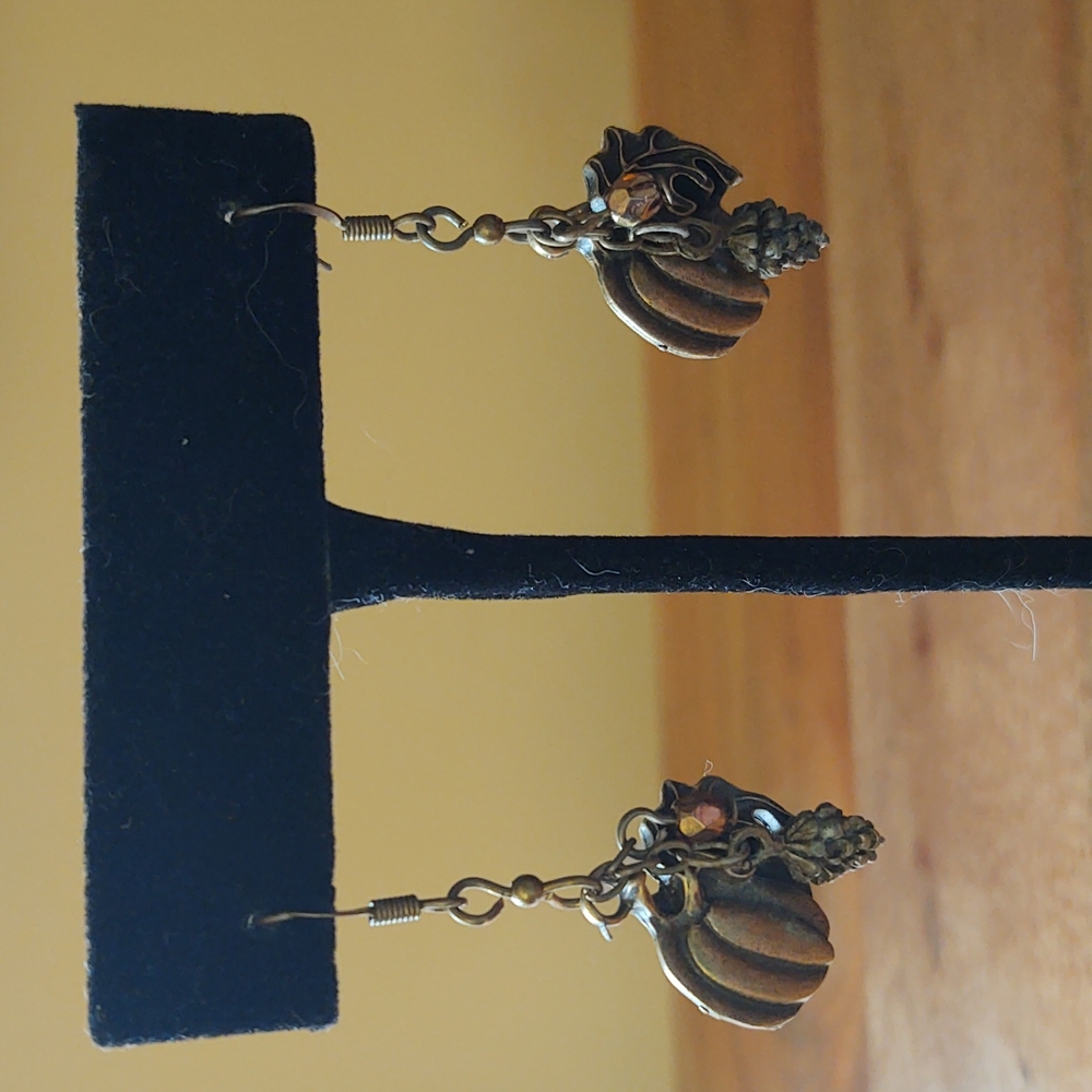 Fall Pumpkin Drop Earrings - Picture 1 of 2